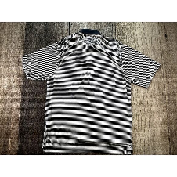 Footjoy Golf Polo Mens White Navy Striped Short Sleeve Shirt Large - Picture 5 of 8